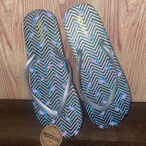 New Women’s Rockin Flip Flops with Flamingo Pattern